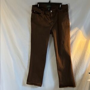 LRL Lauren Jeans dark brown espresso denim Ralph Lauren straight leg jeans Sz 16